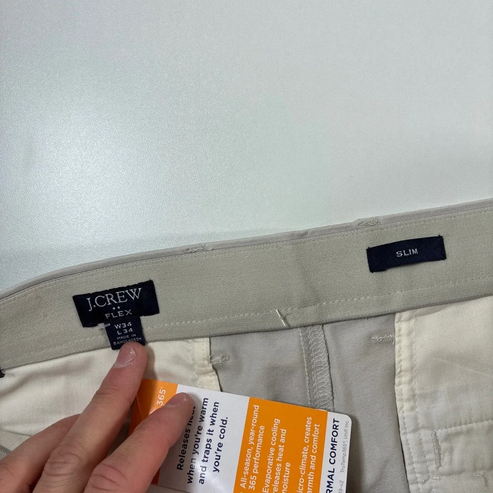 NEW J.Crew Chino Pants 34x34 Stone Flex Slim TruTemp365 Performance Stretch
